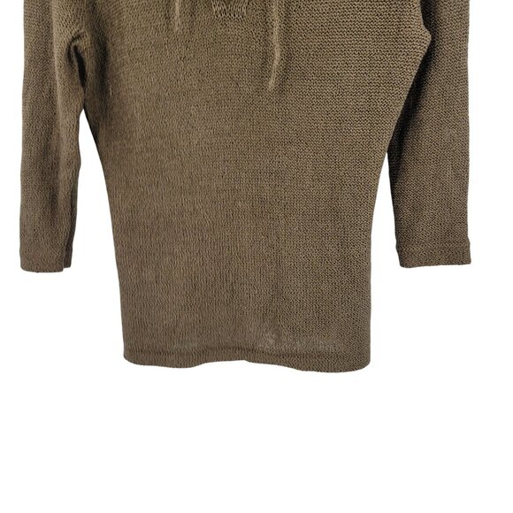 Vtg Chaps Denim Womens Army Green Open‎ Knit Sweater Sz M Tie Neck Casual Grunge - Picture 5 of 8